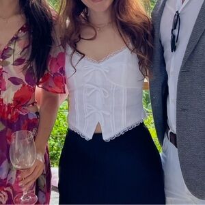 Reformation White Lace-Edged Bustier Top